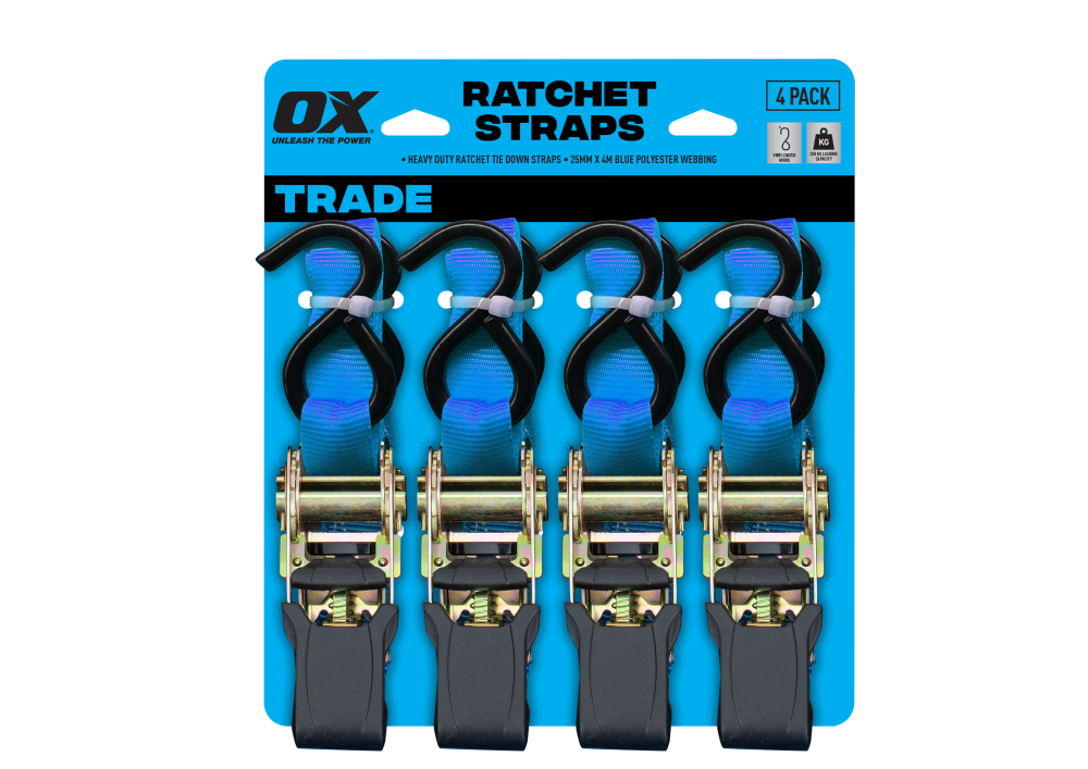Ox Ratchet Tie Down (25mm x 4m) 4pk